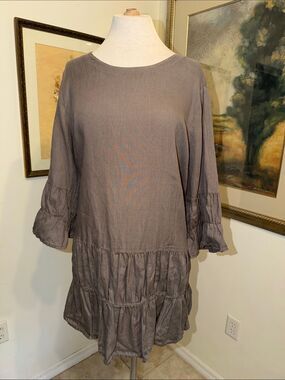 Camille & Co. Brown Ruffled 100% Linen Tiered Dress/Tunic Size XL